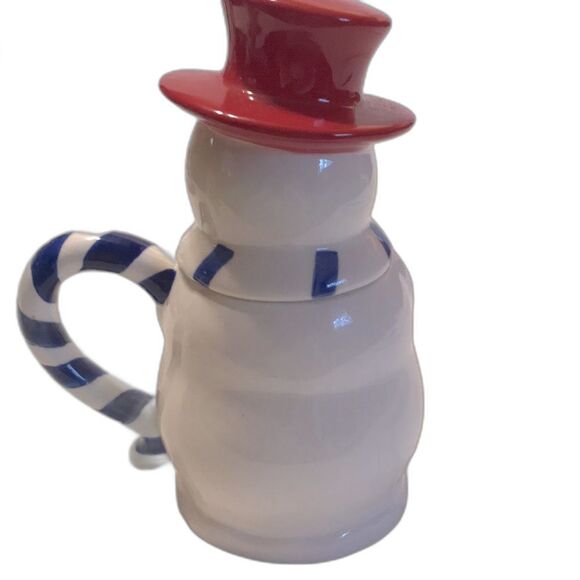 Temptations by Tara Snowman Tea set Pot & 2 Cups with Green & Red Lids - Picture 4 of 16